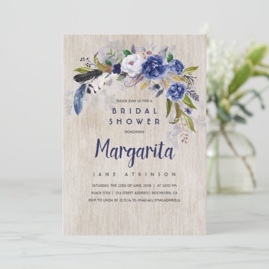 Wasserfarbenes Brautparty der Rustikalen Marine Einladung (Stehend Vorderseite)