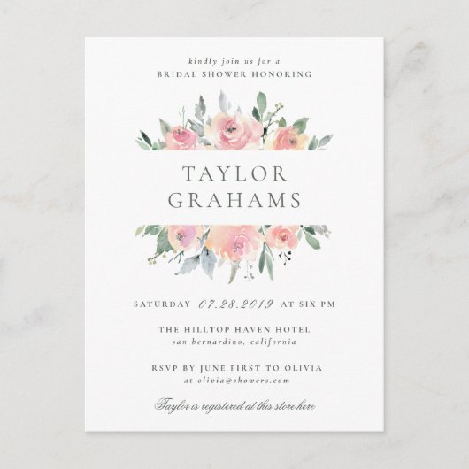 Wasserfarbenes Brautparty Einladungspostkarte (Vorderseite)
