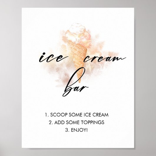 Wasserfarbenes Brautparty-Eiscreme-Bar-Schild Poster (Vorne)