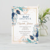 Wasserfarbenes Brautparty Peacock Einladung (Stehend Vorderseite)