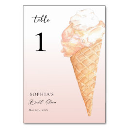 Wasserfarbenes Eis Creme Brautparty Tischnummer