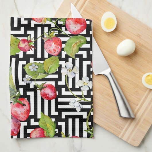 Wasserfarbenes, florales Erdbeermuster Geschirrtuch (Viertel Falte)