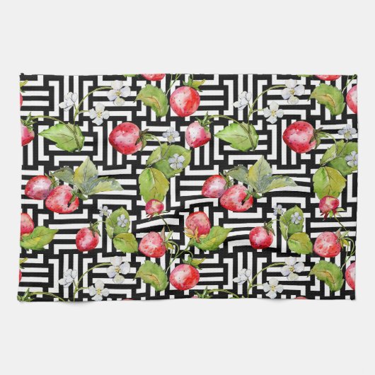 Wasserfarbenes, florales Erdbeermuster Geschirrtuch (Horizontal)