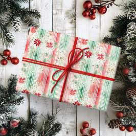 Wasserfarbenes florales gestreiftes Festtagsdesign Geschenkpapier