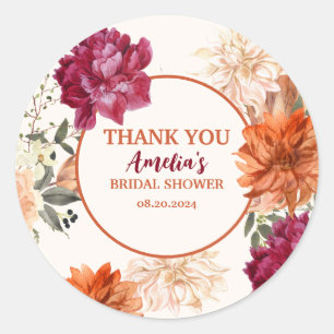 Wasserfarbenes Florales Herbst Hochzeitsdusche  Runder Aufkleber