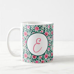 Wasserfarbenes florales Monogramm in Rosa und Grün Kaffeetasse