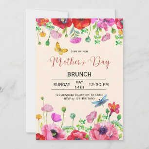 Wasserfarbenes Florales Muttertags-Brunch-Einladun Einladung