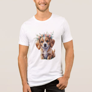 Wasserfarbenes, florales Puppy-T-Shirt Tri-Blend Shirt