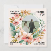 Wasserfarbenes Foto Hochzeitsflat Dankeskarte (Vorderseite)