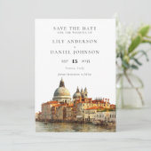 Wasserfarbenes Fotohochzeit mit Blick auf Venedig Save The Date (Stehend Vorderseite)