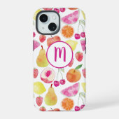 Wasserfarbenes Fruchtmonogramm iPhone 15 Hülle (Rückseite)
