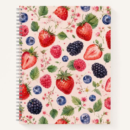 Wasserfarbenes Fruchtmuster aus gemischten Beeren Notizblock (Vorderseite)