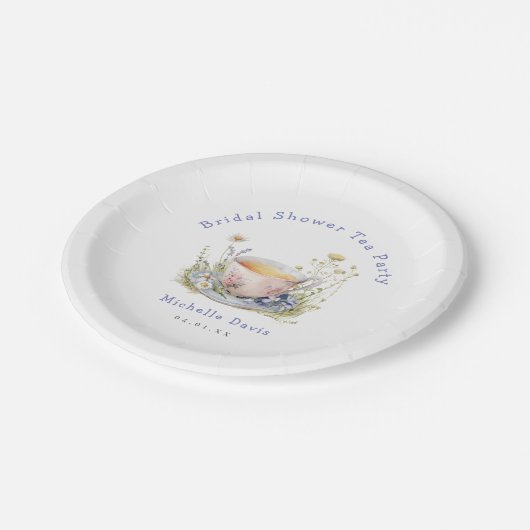 Wasserfarbenes Frühling Brautparty Tee Party Pappteller (Schrägansicht)