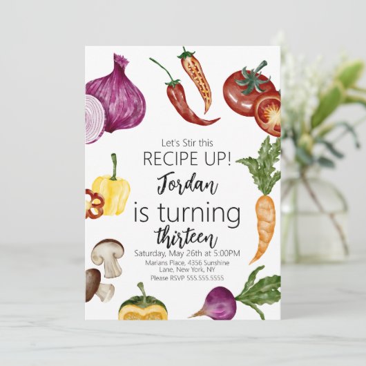 Wasserfarbenes Gemüse Kochen Restaurant Einladung (Stehend Vorderseite)