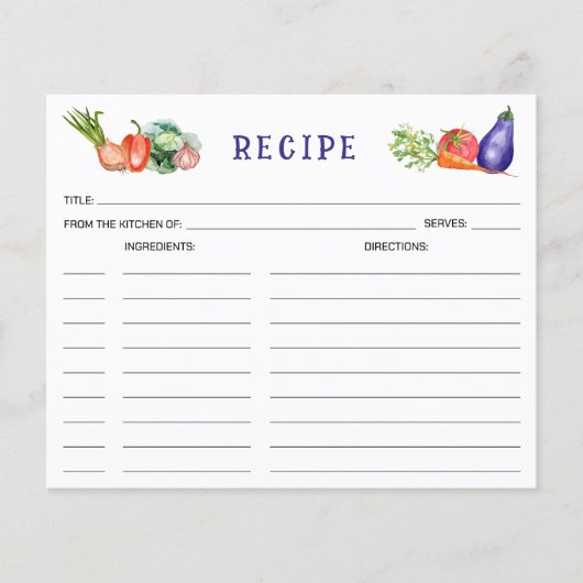 Wasserfarbenes Gemüse, Kochkarte (Vorderseite)