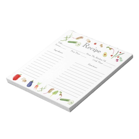 Wasserfarbenes Gemüse Rezept Notizblock (Rotiert)