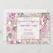 Wasserfarbenes geometrisches rosa Blumenereignis Einladung (Vorderseite)