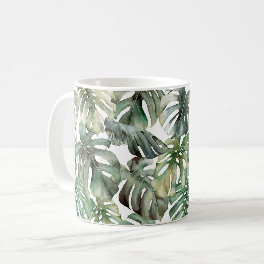 Wasserfarbenes großes nahtloses Muster mit tropisc Kaffeetasse (Vorderseite Links)