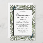 Wasserfarbenes grünes Leaf Border Quinceanera lade Einladung (Vorne/Hinten)