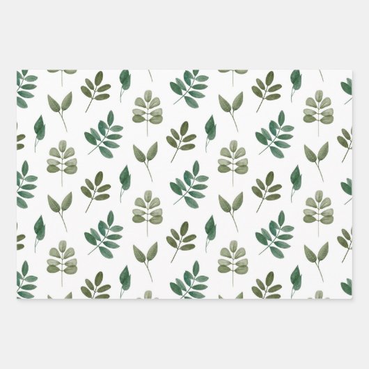 Wasserfarbenes Grünmuster. Botanischer Wald Geschenkpapier Set (Vorderseite 2)
