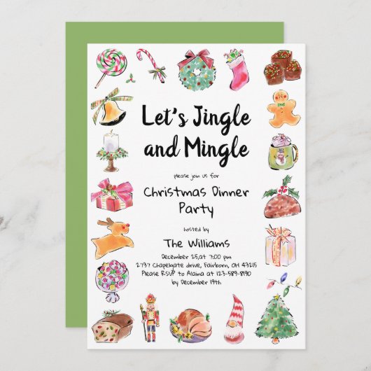 Wasserfarbenes, handgezeichnetes Weihnachtsgebäck Einladung (Vorne/Hinten)