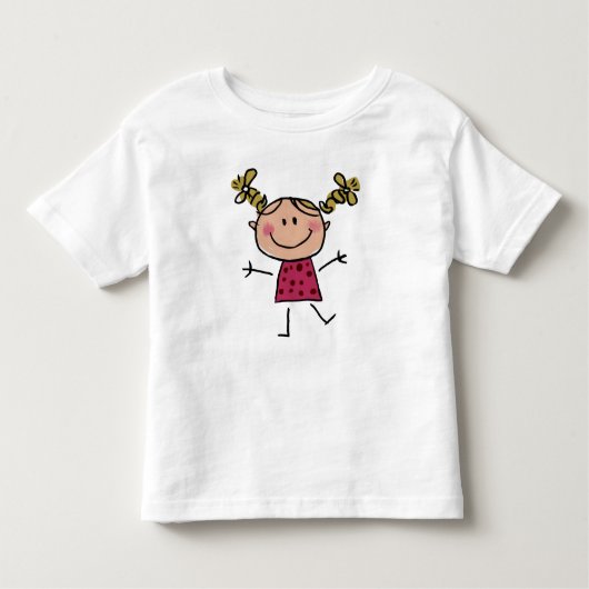 Wasserfarbenes Happy Strichfigur-Mädchen Rosa Klei Kleinkind T-shirt (Vorderseite)
