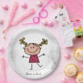 Wasserfarbenes Happy Strichfigur-Mädchen Rosa Klei Pappteller (Party)