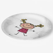 Wasserfarbenes Happy Strichfigur-Mädchen Rosa Klei Pappteller (Schrägansicht)