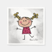 Wasserfarbenes Happy Strichfigur-Mädchen Rosa Klei Serviette (Vorderseite)