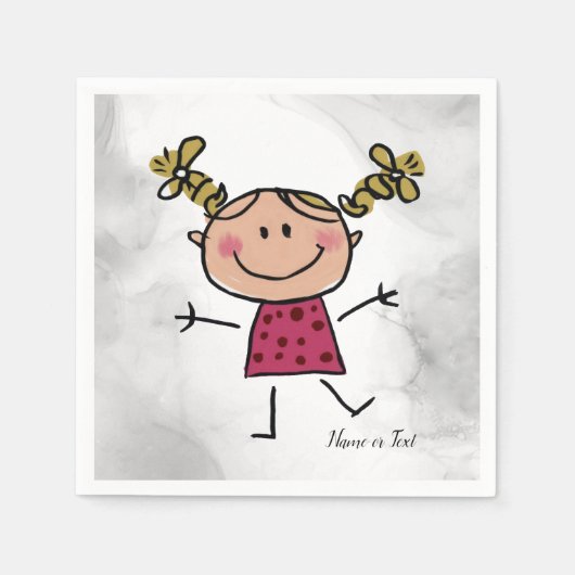 Wasserfarbenes Happy Strichfigur-Mädchen Rosa Klei Serviette (Vorderseite)