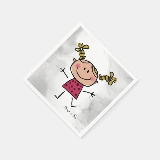 Wasserfarbenes Happy Strichfigur-Mädchen Rosa Klei Serviette (Ecke)