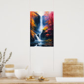 Wasserfarbenes Herbstwasserfallgemälde Poster (Küche)