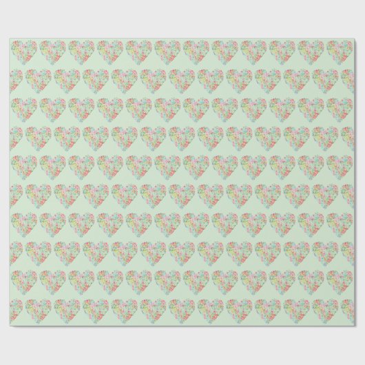 Wasserfarbenes Herz am Grünen Geschenkpapier (Flach)