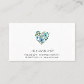 Wasserfarbenes Herz | Blaugrüne Blume Visitenkarte (Rückseite)