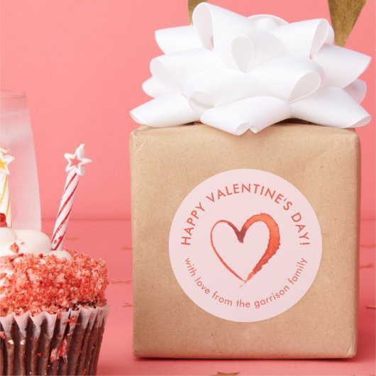 Wasserfarbenes Herz Frohes Valentinstag Runder Aufkleber (Party)