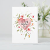 Wasserfarbenes Herz mit Blume Valentinstag Karte (Stehend Vorderseite)