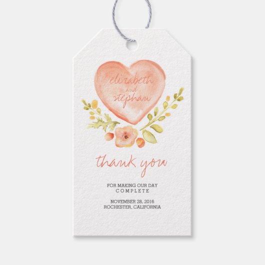 Wasserfarbenes Herz Romantische Hochzeit Geschenkanhänger (Vorderseite)