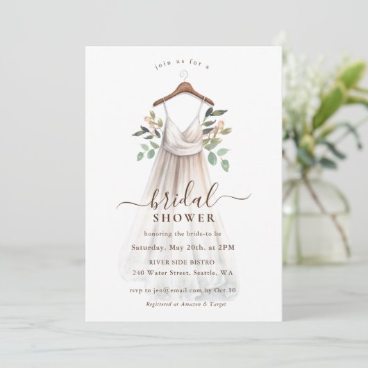 Wasserfarbenes Hochzeitskleid-Brautparty Einladung (Stehend Vorderseite)