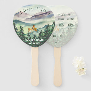 Wasserfarbenes Hochzeitsprogramm Berge Hirsche Pin Fächer