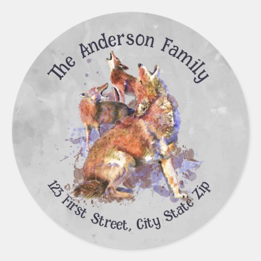 Wasserfarbenes Howling Coyote Pack Wilhelm Tell Runder Aufkleber (Vorderseite)