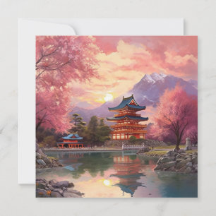 Wasserfarbenes japanisches Landschaftshintergrundb Mitteilungskarte