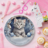 Wasserfarbenes kleines Kätzchen Winter Babydusche Pappteller (Party)