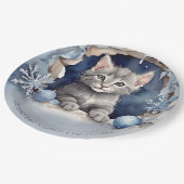 Wasserfarbenes kleines Kätzchen Winter Babydusche Pappteller (Schrägansicht)