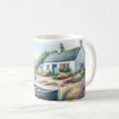 Wasserfarbenes Küstenhaus-Seescene Kaffeetasse (VorderseiteRechts)