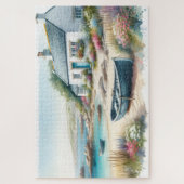 Wasserfarbenes Küstenhaus-Seescene Puzzle (Vertikal)