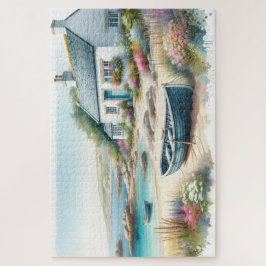Wasserfarbenes Küstenhaus-Seescene Puzzle