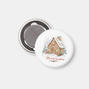 Wasserfarbenes Lebkuchenhäuschen mit Zuckerstangen Magnet