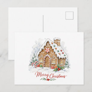 Wasserfarbenes Lebkuchenhäuschen mit Zuckerstangen Postkarte