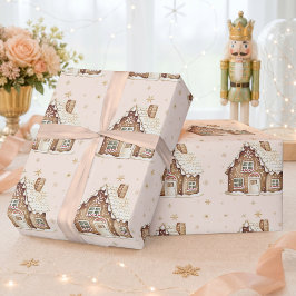 Wasserfarbenes Lebkuchenhäuschen Weihnachten Geschenkpapier
