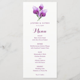 Wasserfarbenes Lila "Calla Lily Floral Wedgemenü" Menükarte
